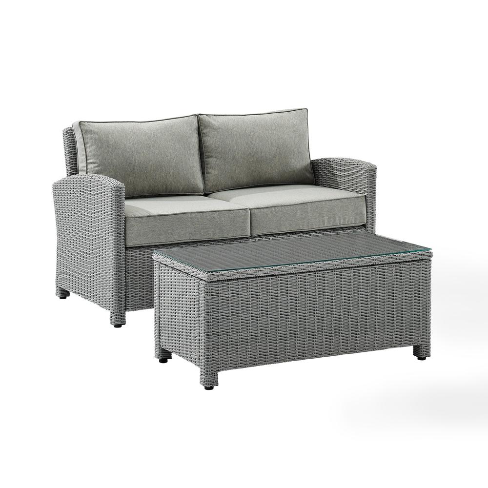 Bradenton 2Pc Outdoor Wicker Chat Set Gray/Gray - Loveseat, Glass Top Table. Picture 3