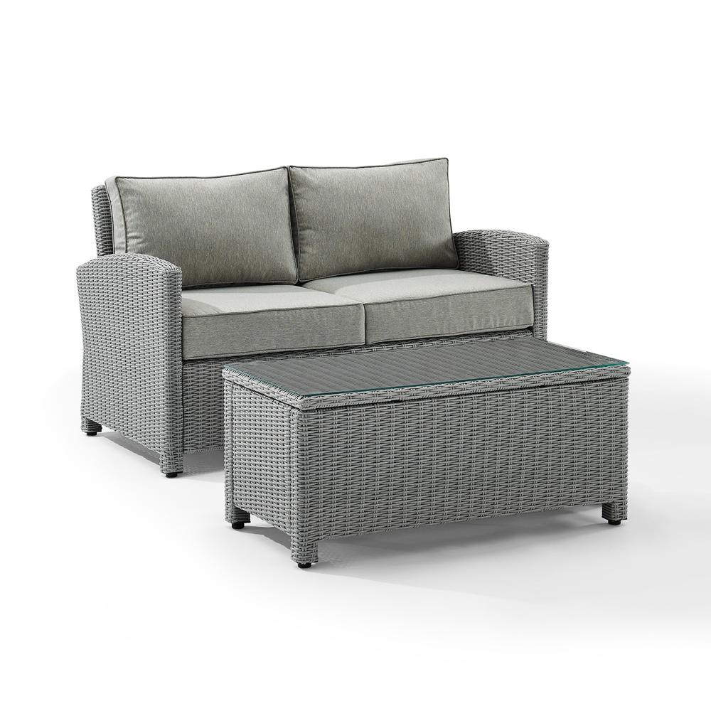 Bradenton 2Pc Outdoor Wicker Chat Set Gray/Gray - Loveseat, Glass Top Table. Picture 5