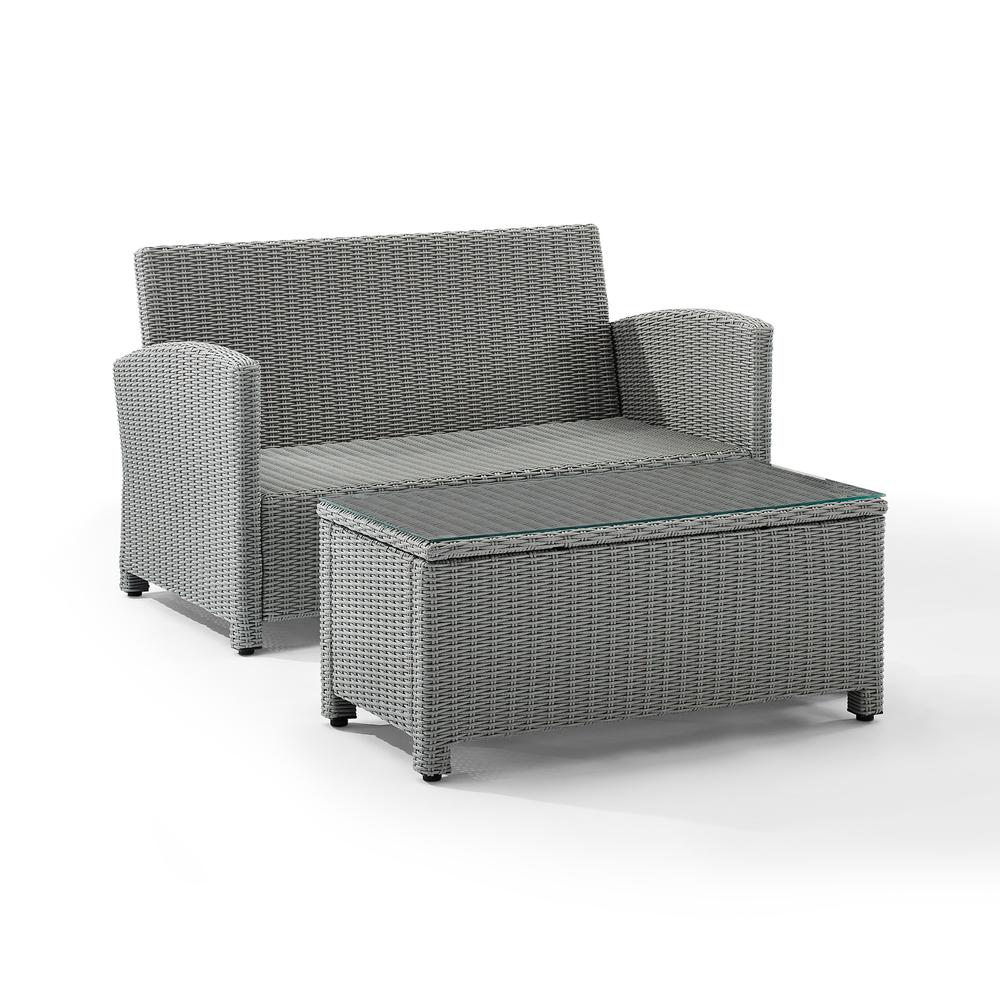 Bradenton 2Pc Outdoor Wicker Chat Set Gray/Gray - Loveseat, Glass Top Table. Picture 7