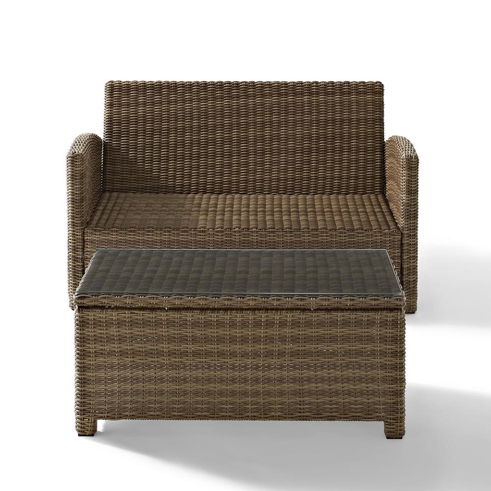 Bradenton 2Pc Outdoor Wicker Chat Set Navy/Weathered Brown - Loveseat, Glass Top Table. Picture 14