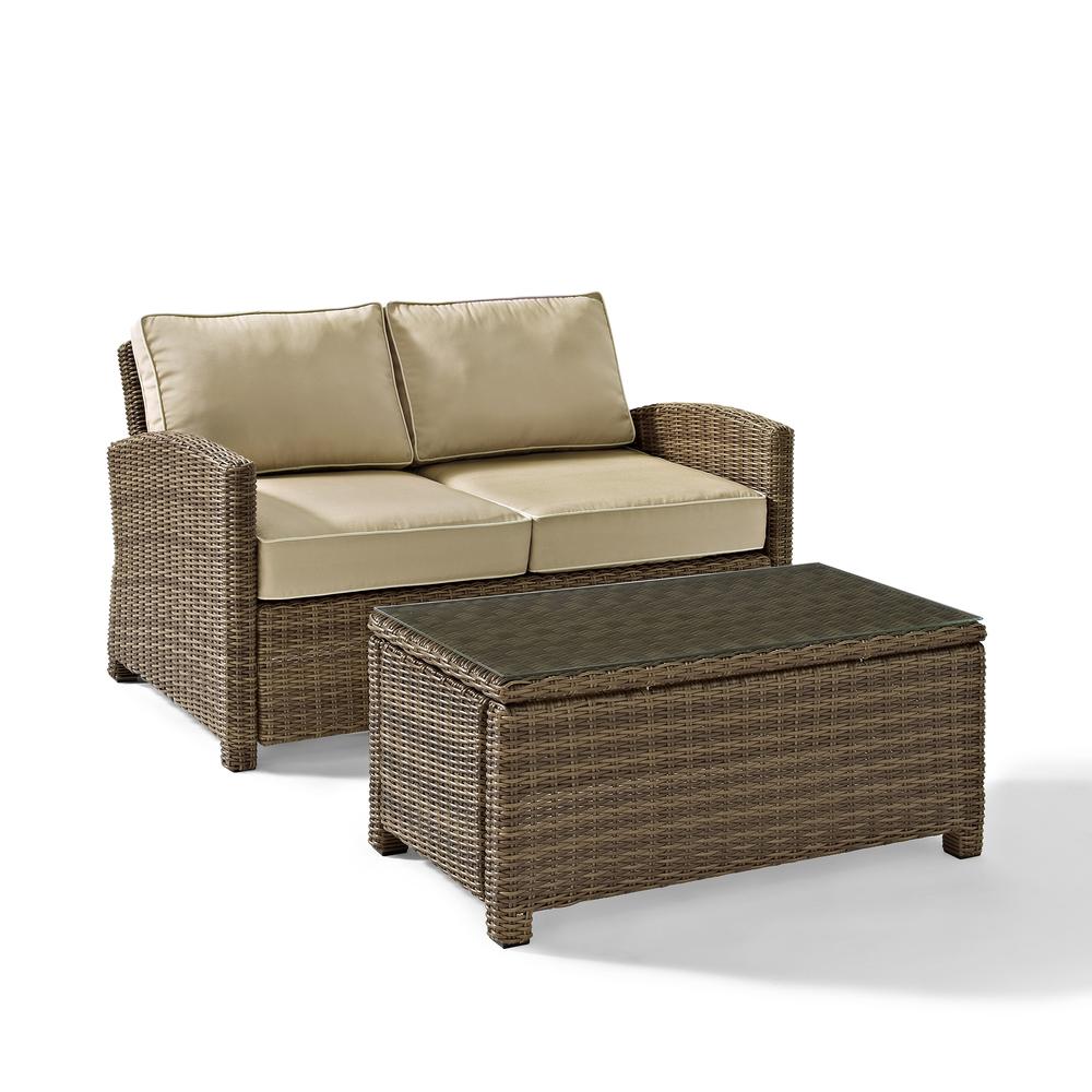 Bradenton 2Pc Outdoor Wicker Conversation Set Sand/Weathered Brown - Loveseat & Coffee Table. Picture 1