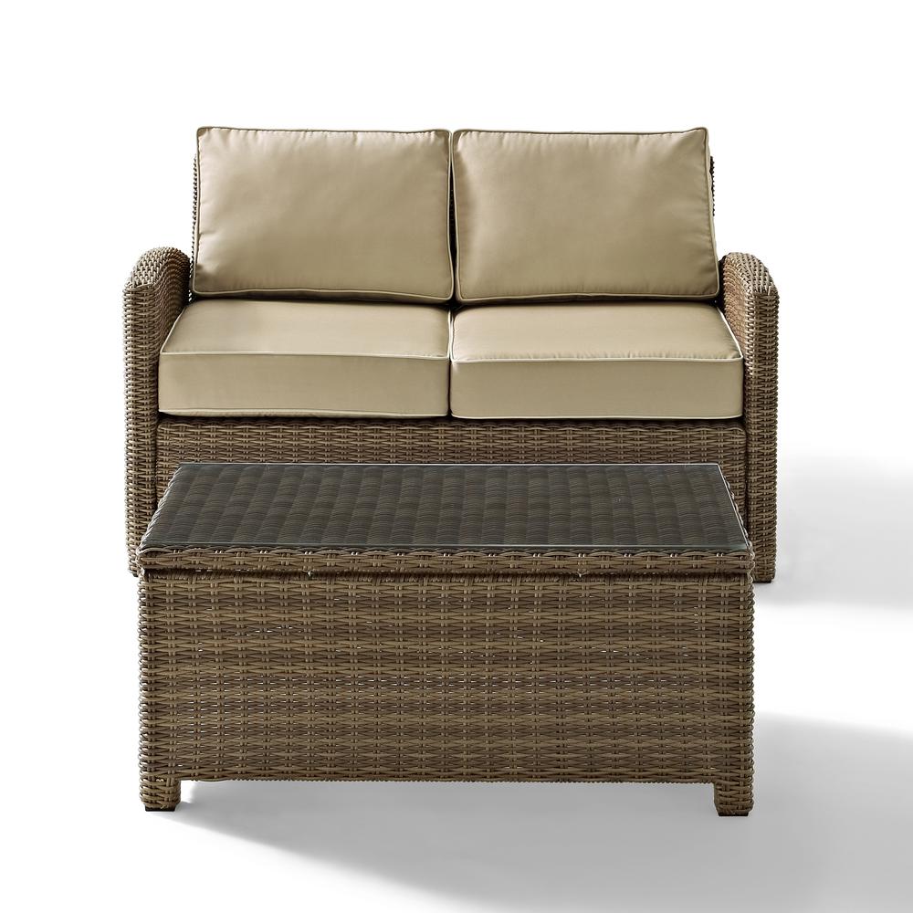Bradenton 2Pc Outdoor Wicker Chat Set Sand/Weathered Brown - Loveseat, Glass Top Table. Picture 10
