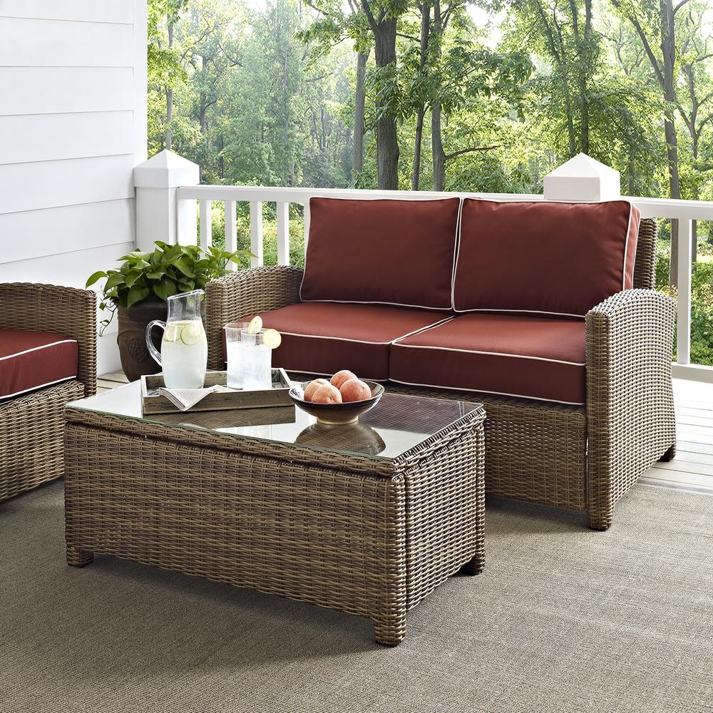 Bradenton 2Pc Outdoor Wicker Chat Set Sangria/Weathered Brown - Loveseat, Glass Top Table. Picture 9