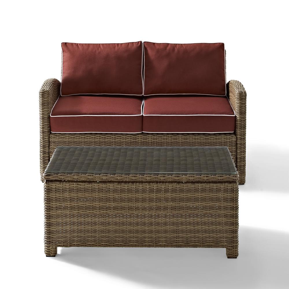 Bradenton 2Pc Outdoor Wicker Conversation Set Sangria/Weathered Brown - Loveseat & Coffee Table. Picture 10