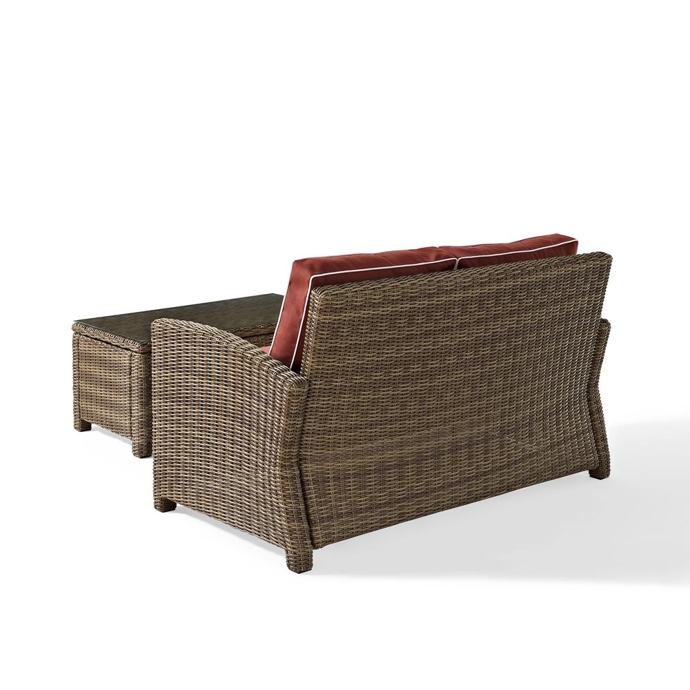 Bradenton 2Pc Outdoor Wicker Chat Set Sangria/Weathered Brown - Loveseat, Glass Top Table. Picture 11