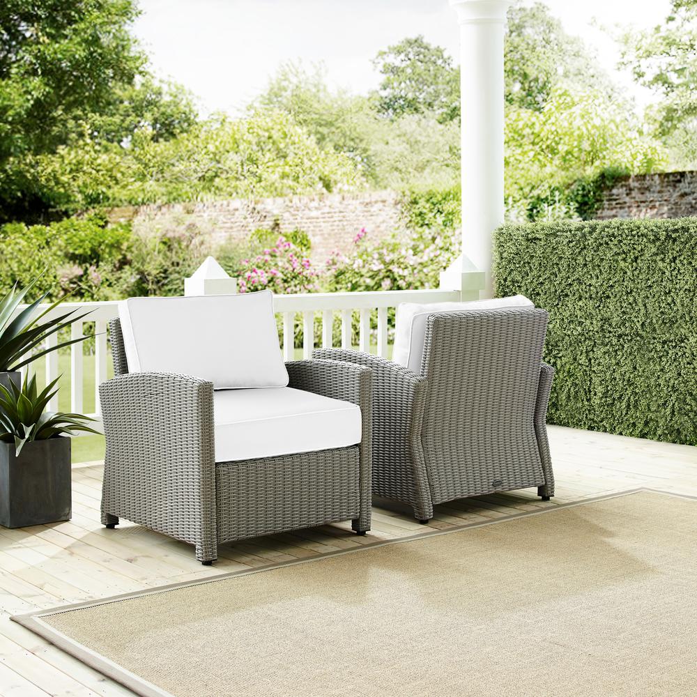 Bradenton 2Pc Outdoor Armchair Set - Sunbrella White/Gray - 2 Armchairs. Picture 1