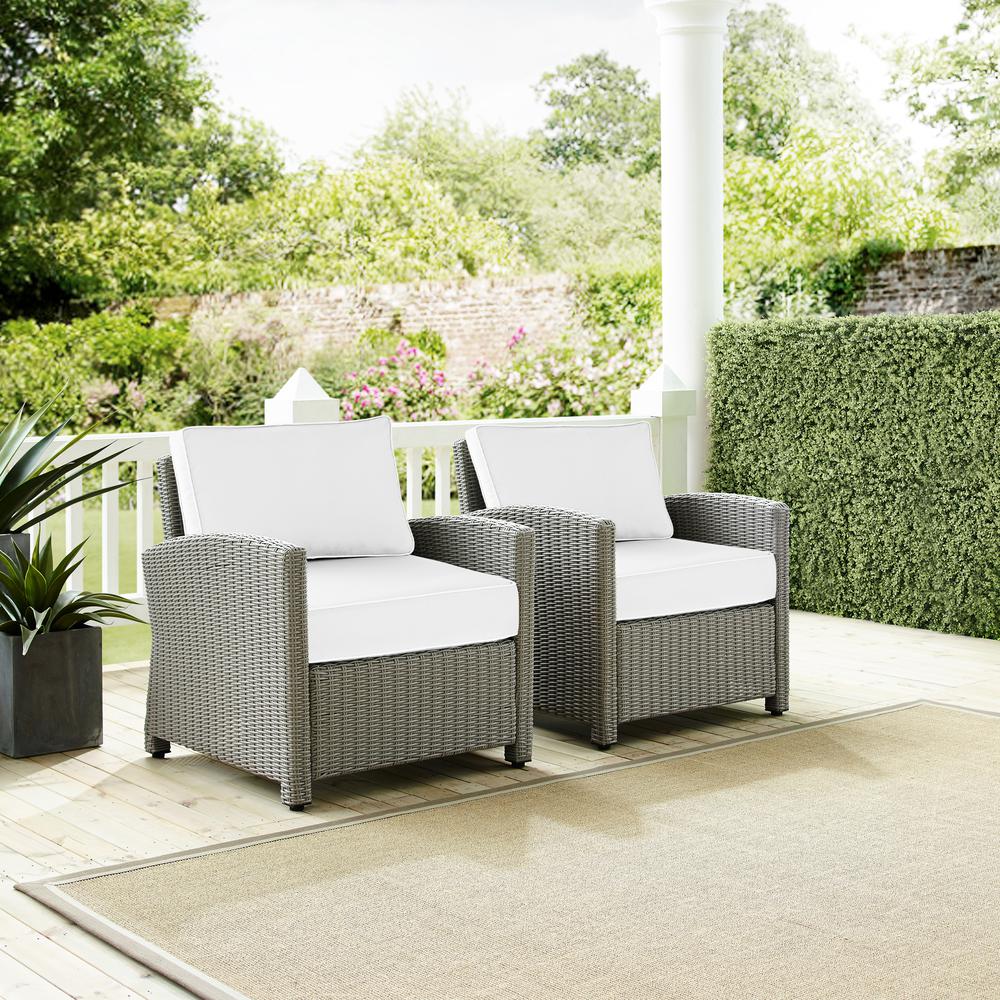 Bradenton 2Pc Outdoor Armchair Set - Sunbrella White/Gray - 2 Armchairs. Picture 2