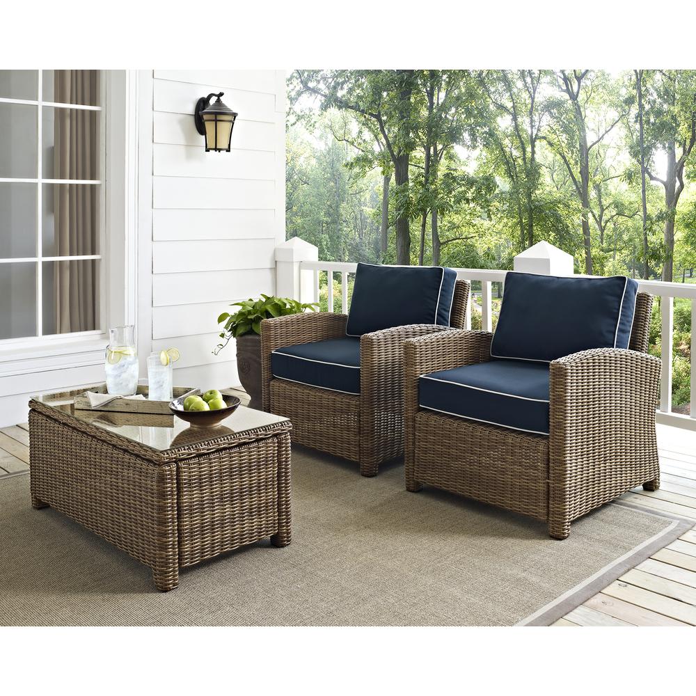 Bradenton 2Pc Outdoor Wicker Chair Set Navy/Weathered Brown - 2 Arm Chairs. Picture 2