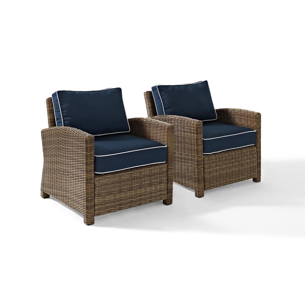 Bradenton 2Pc Outdoor Wicker Chair Set Navy/Weathered Brown - 2 Arm Chairs. The main picture.