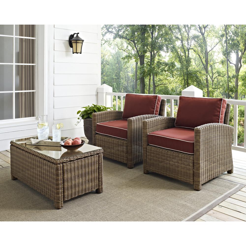 Bradenton 2Pc Outdoor Wicker Chair Set Sangria/Weathered Brown - 2 Arm Chairs. Picture 2