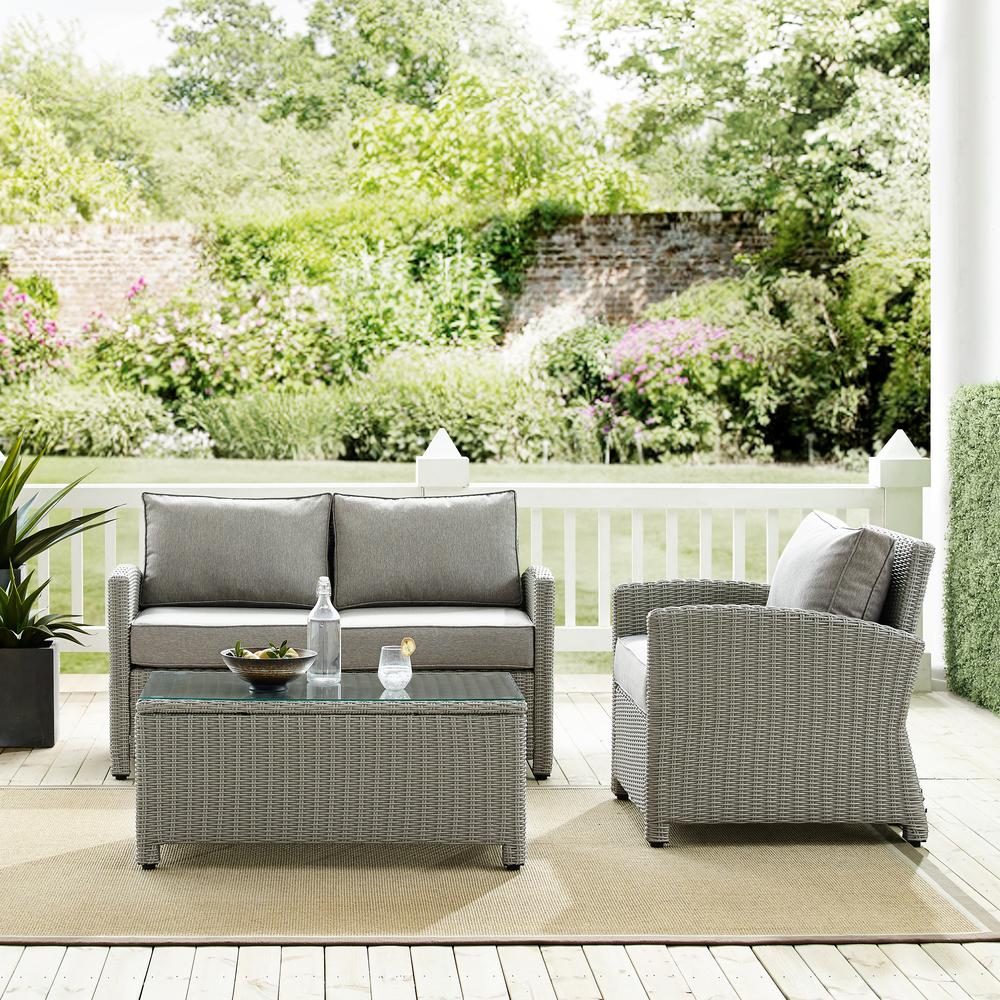 Bradenton 3Pc Outdoor Wicker Conversation Set Gray/Gray - Loveseat, Arm Chair, & Coffee Table. Picture 3