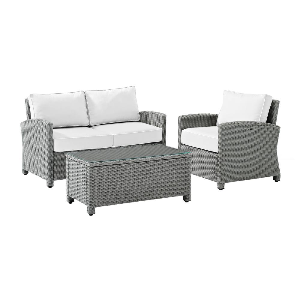 Bradenton 3Pc Outdoor Conversation Set - Sunbrella White/Gray - Loveseat, Arm Chair, & Coffee Table. Picture 11