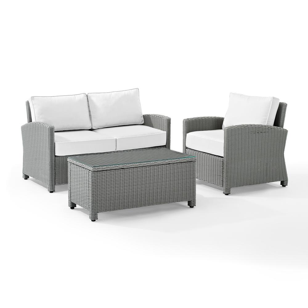 Bradenton 3Pc Outdoor Conversation Set - Sunbrella White/Gray - Loveseat, Arm Chair, & Coffee Table. Picture 6