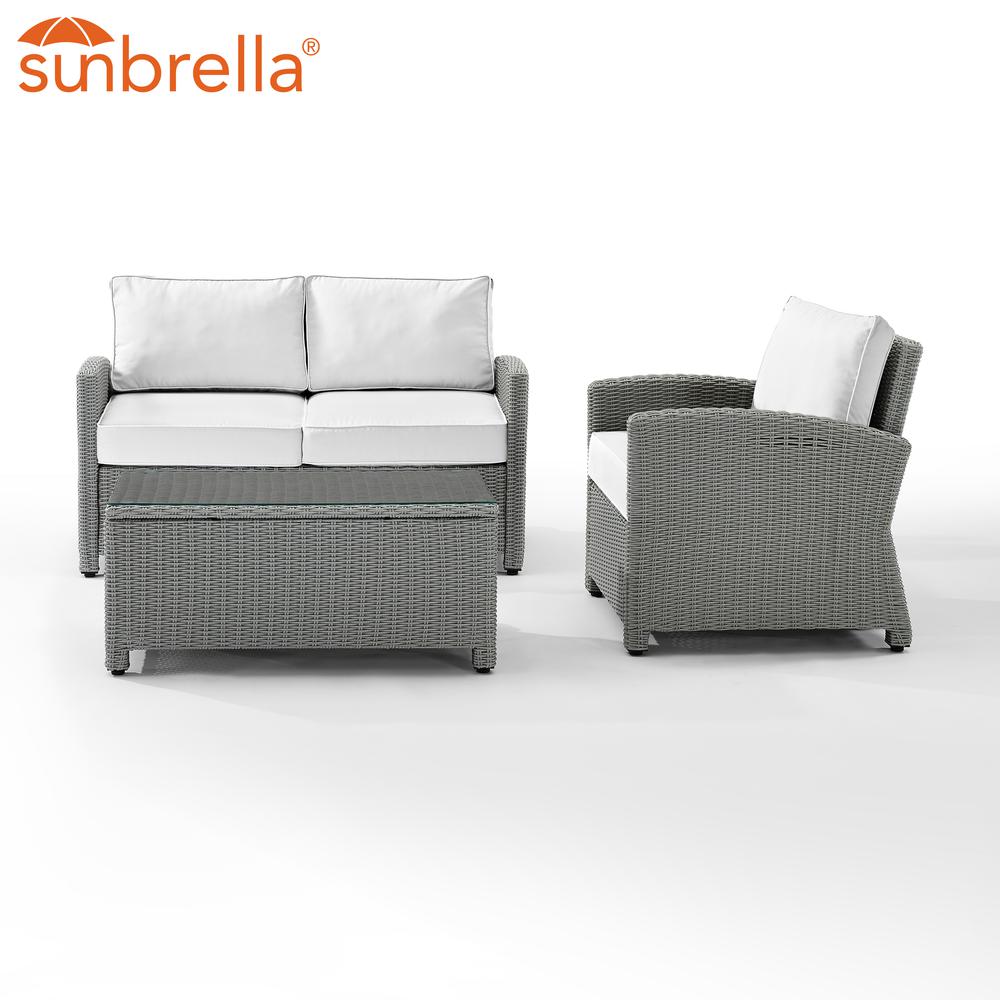 Bradenton 3Pc Outdoor Conversation Set - Sunbrella White/Gray - Loveseat, Arm Chair, & Coffee Table. Picture 7