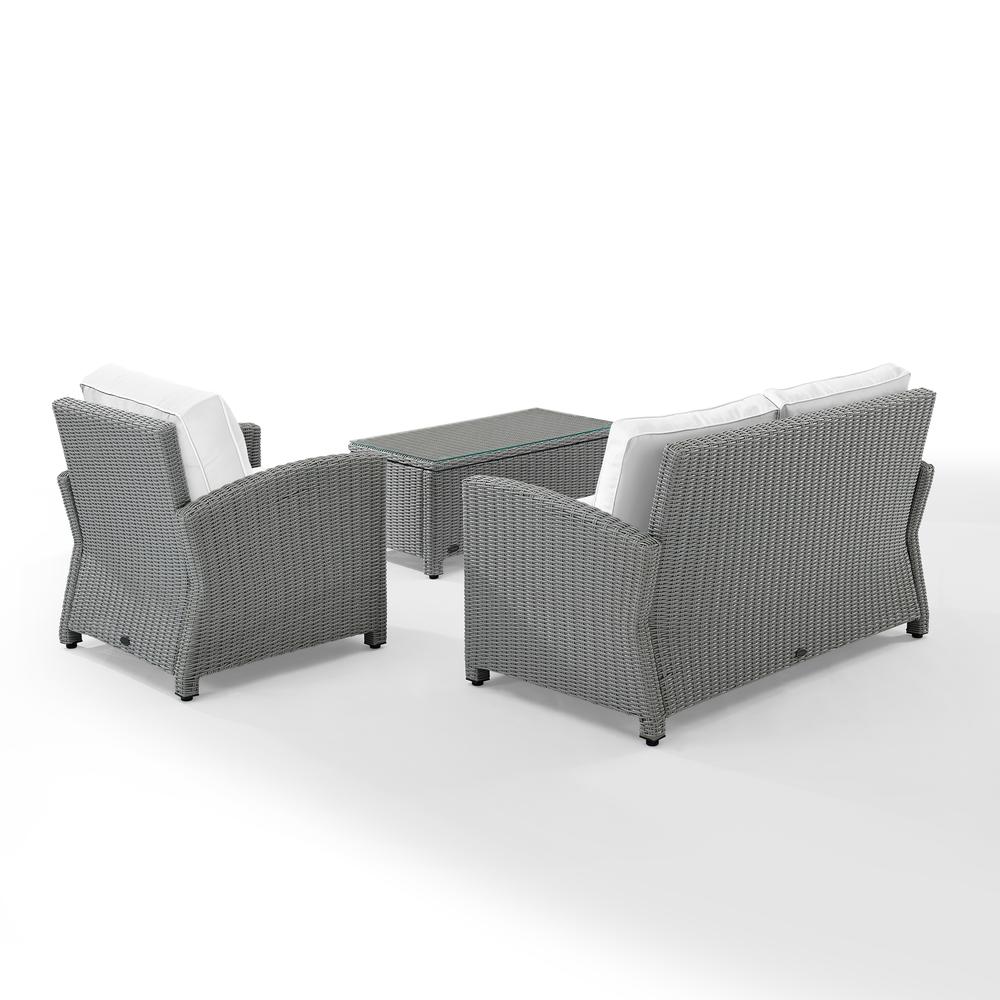 Bradenton 3Pc Outdoor Conversation Set - Sunbrella White/Gray - Loveseat, Arm Chair, & Coffee Table. Picture 8