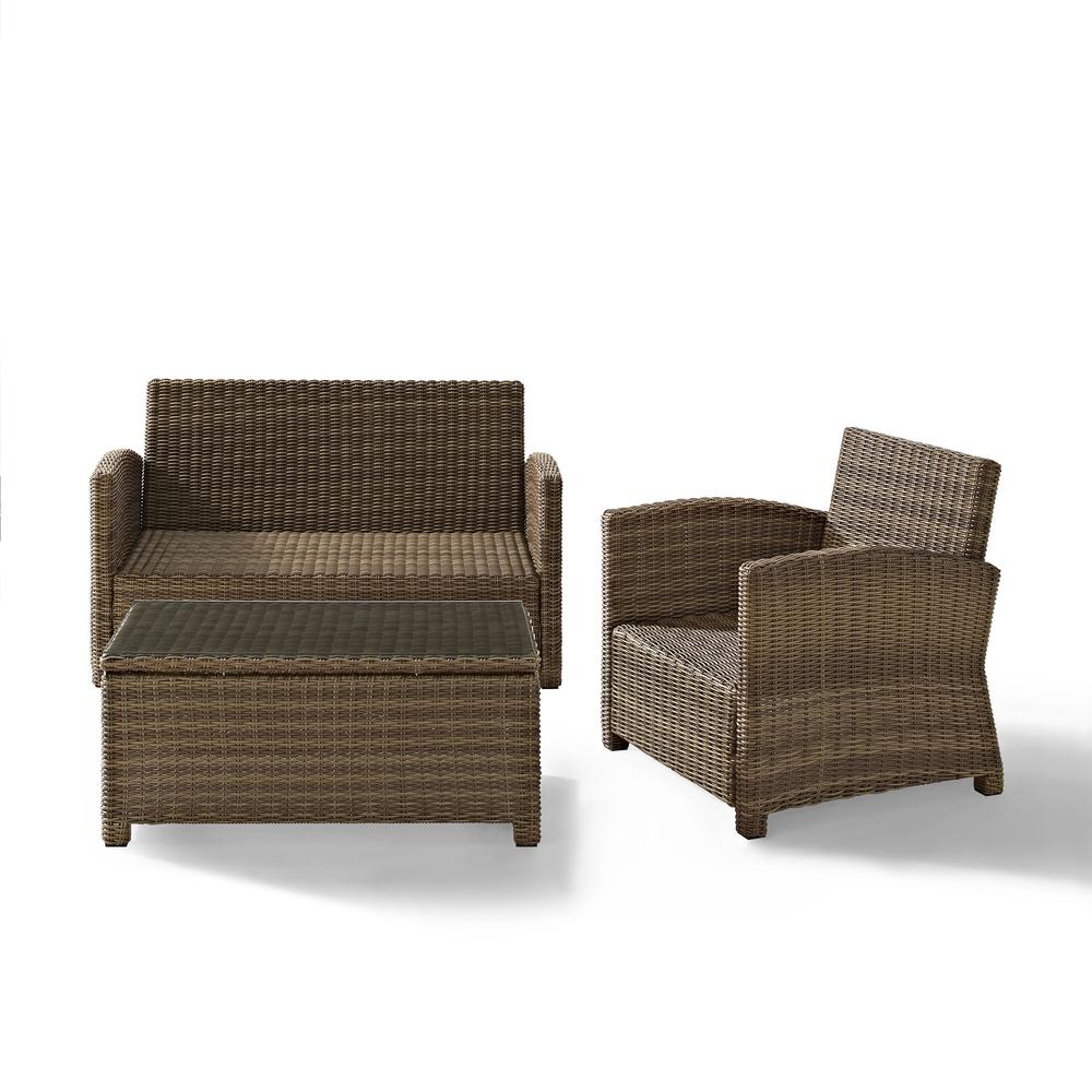 Bradenton 3Pc Outdoor Wicker Conversation Set Navy/Weathered Brown - Loveseat, Arm Chair, Glass Top Table. Picture 18