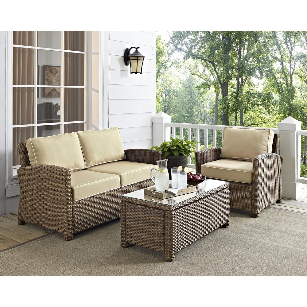 Bradenton 3Pc Outdoor Wicker Conversation Set Sand/Weathered Brown - Loveseat, Arm Chair, & Coffee Table. Picture 13