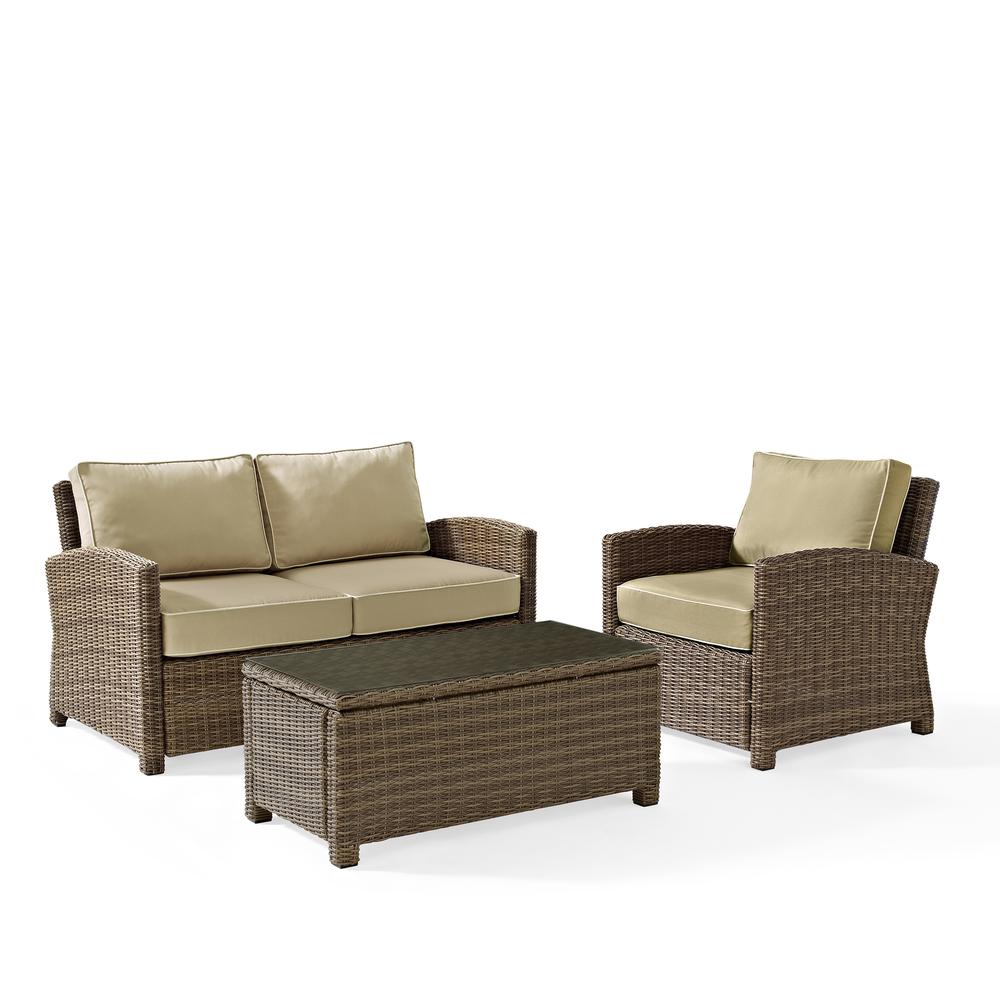 Bradenton 3Pc Outdoor Wicker Conversation Set Sand/Weathered Brown - Loveseat, Arm Chair, & Coffee Table. Picture 1