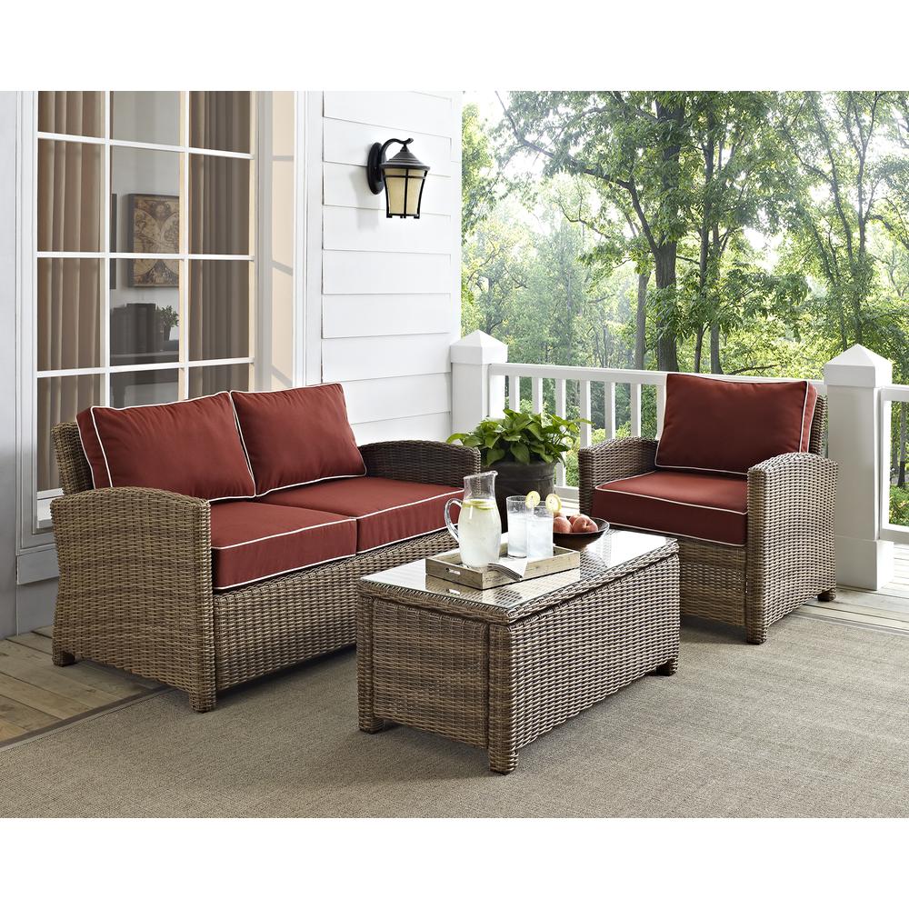 Bradenton 3Pc Outdoor Wicker Conversation Set Sangria/Weathered Brown - Loveseat, Arm Chair, & Coffee Table. Picture 13