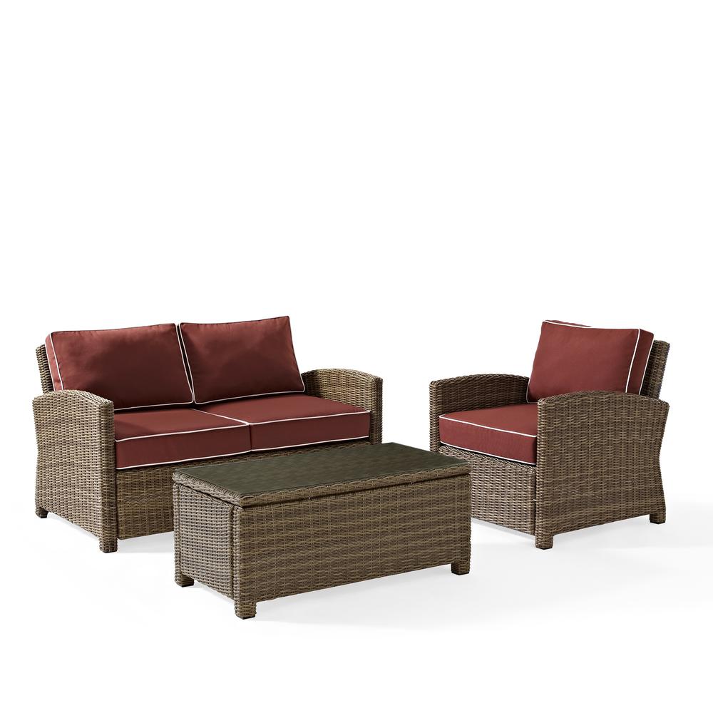 Bradenton 3Pc Outdoor Wicker Conversation Set Sangria/Weathered Brown - Loveseat, Arm Chair, & Coffee Table. Picture 1