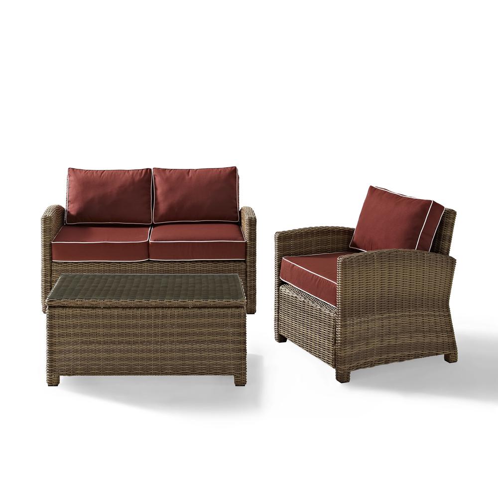 Bradenton 3Pc Outdoor Wicker Conversation Set Sangria/Weathered Brown - Loveseat, Arm Chair, & Coffee Table. Picture 14