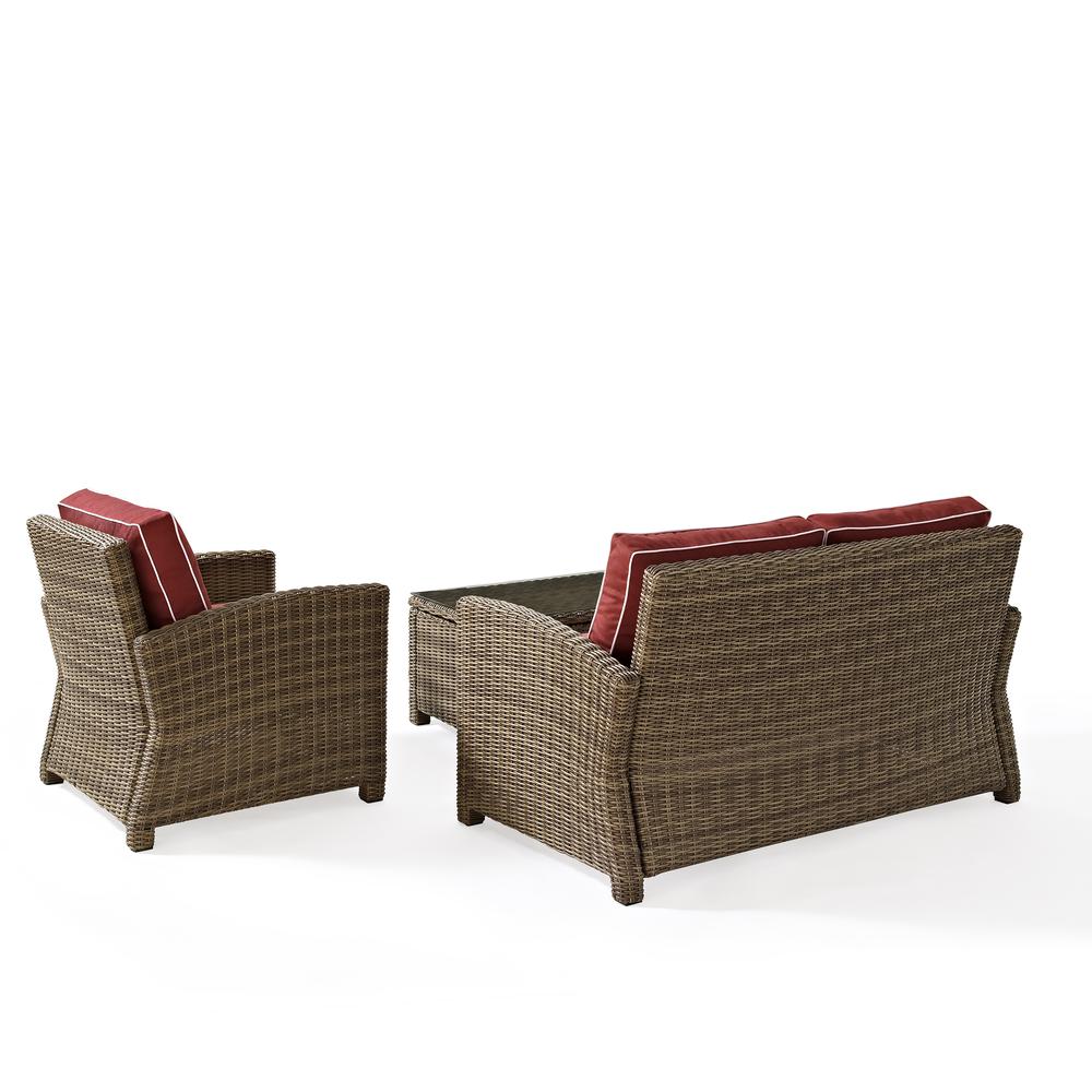 Bradenton 3Pc Outdoor Wicker Conversation Set Sangria/Weathered Brown - Loveseat, Arm Chair, Glass Top Table. Picture 15