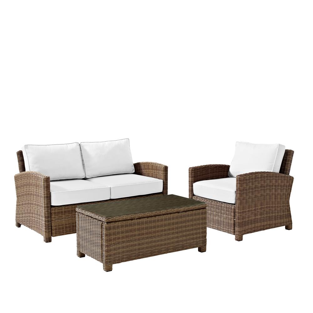 Bradenton 3Pc Outdoor Conversation Set - Sunbrella White/Weathered Brown - Loveseat, Arm Chair, & Coffee Table. Picture 11