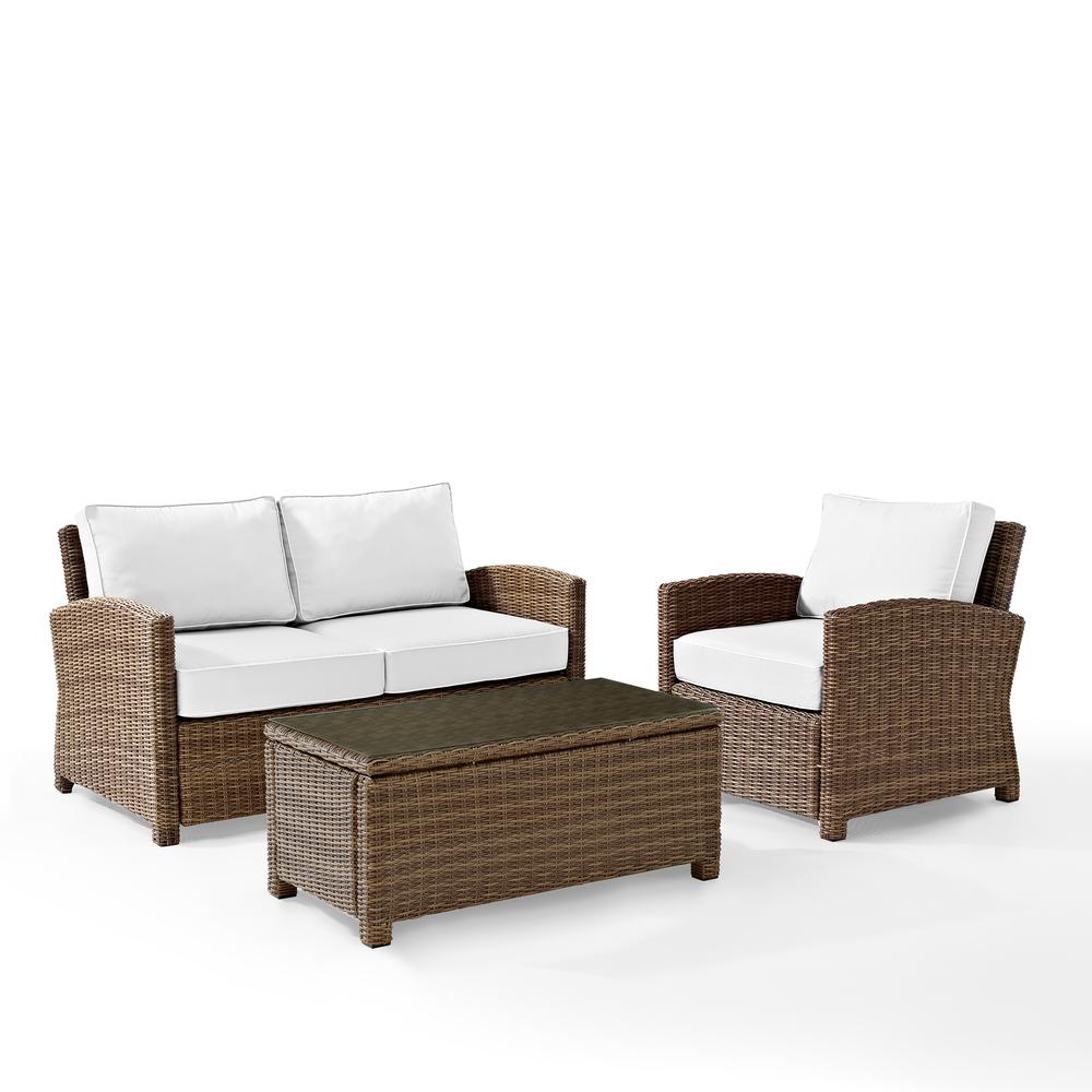 Bradenton 3Pc Outdoor Conversation Set - Sunbrella White/Weathered Brown - Loveseat, Arm Chair, & Coffee Table. Picture 5