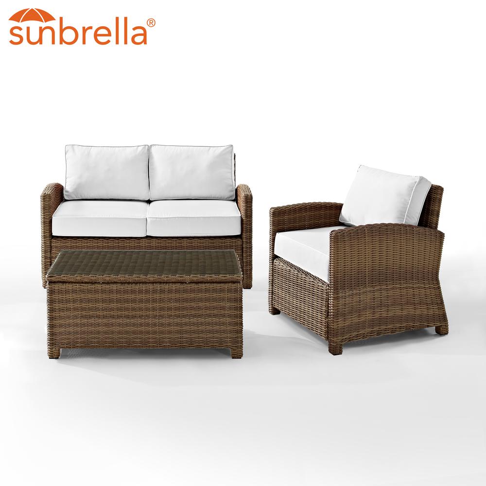 Bradenton 3Pc Outdoor Conversation Set - Sunbrella White/Weathered Brown - Loveseat, Arm Chair, & Coffee Table. Picture 6