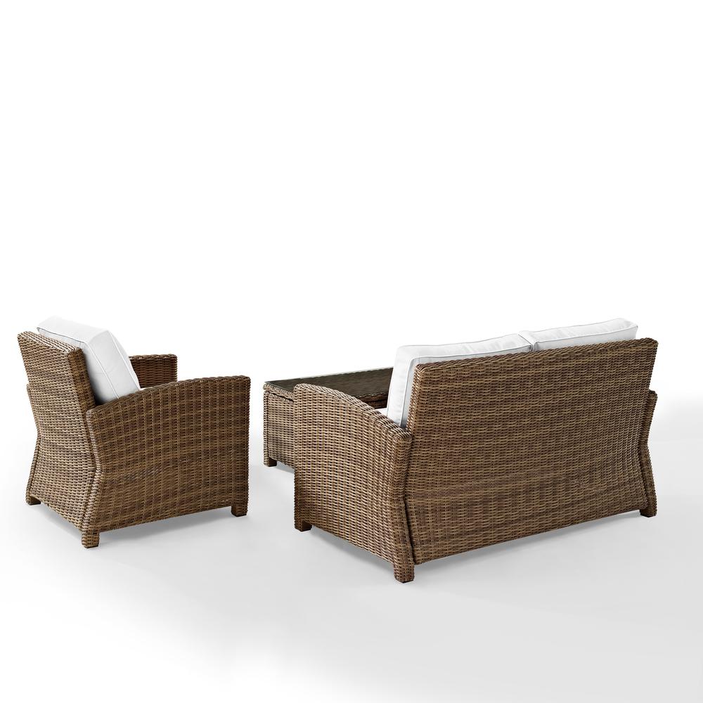 Bradenton 3Pc Outdoor Conversation Set - Sunbrella White/Weathered Brown - Loveseat, Arm Chair, & Coffee Table. Picture 7