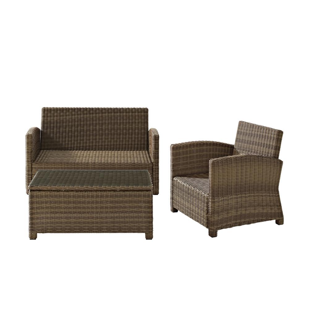 Bradenton 3Pc Outdoor Conversation Set - Sunbrella White/Weathered Brown - Loveseat, Arm Chair, & Coffee Table. Picture 8