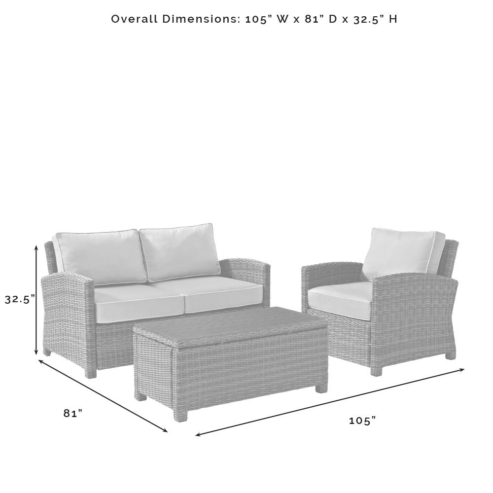 Bradenton 3Pc Outdoor Conversation Set - Sunbrella White/Weathered Brown - Loveseat, Arm Chair, & Coffee Table. Picture 9