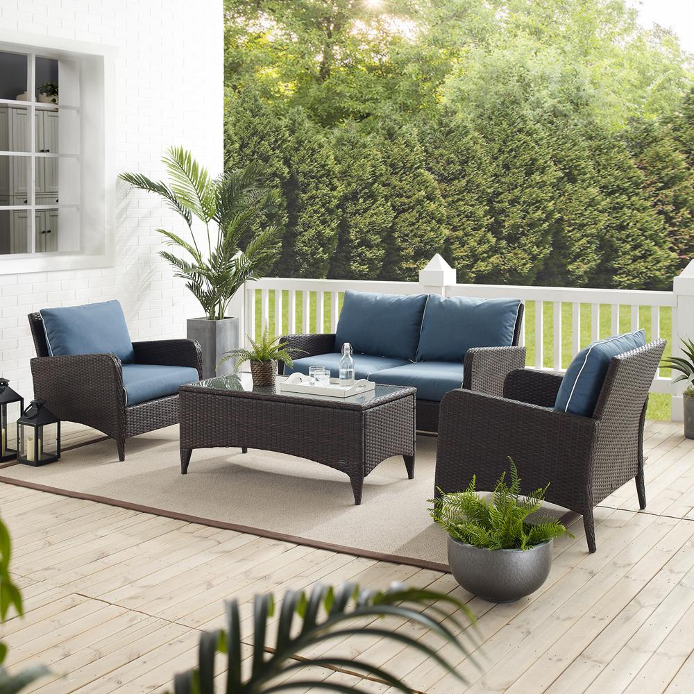Kiawah 4Pc Outdoor Wicker Conversation Set Blue/Brown - Loveseat, 2 Arm Chairs & Coffee Table. Picture 9