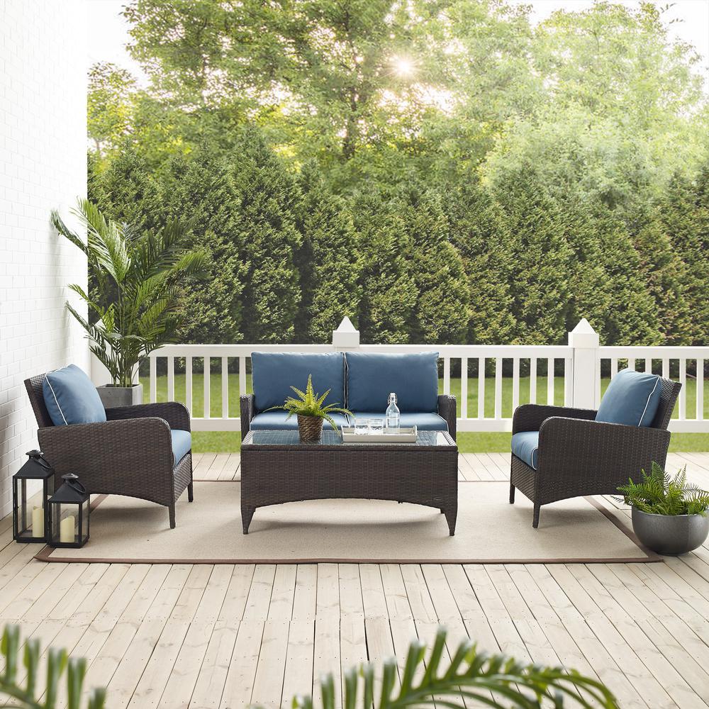 Kiawah 4Pc Outdoor Wicker Conversation Set Blue/Brown - Loveseat, 2 Arm Chairs & Coffee Table. Picture 10