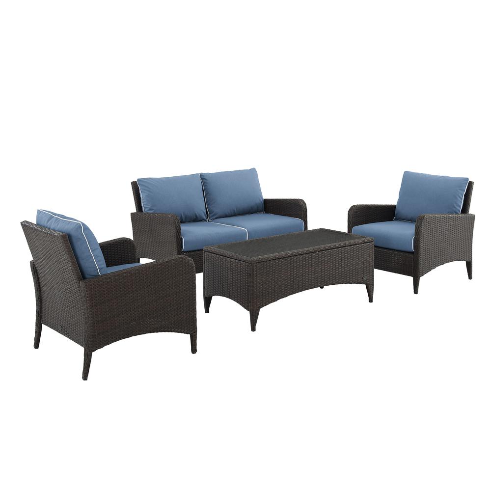 Kiawah 4Pc Outdoor Wicker Conversation Set Blue/Brown - Loveseat, 2 Arm Chairs & Coffee Table. Picture 1