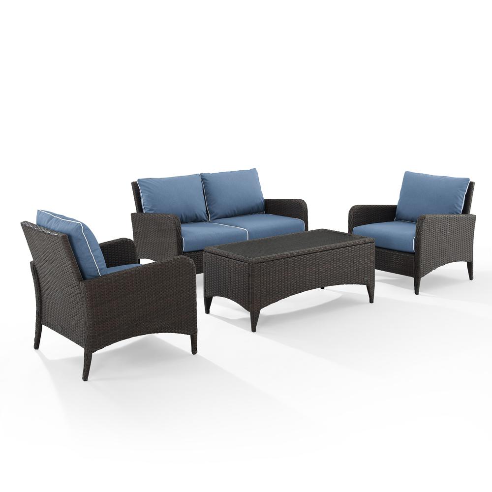 Kiawah 4Pc Outdoor Wicker Conversation Set Blue/Brown - Loveseat, 2 Arm Chairs & Coffee Table. Picture 4