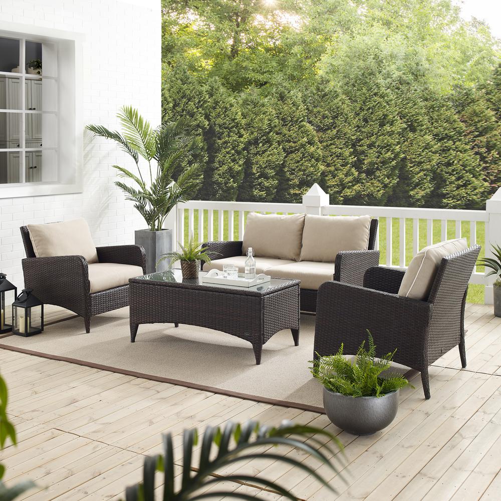 Kiawah 4Pc Outdoor Wicker Conversation Set Sand/Brown - Loveseat, 2 Arm Chairs & Coffee Table. Picture 9