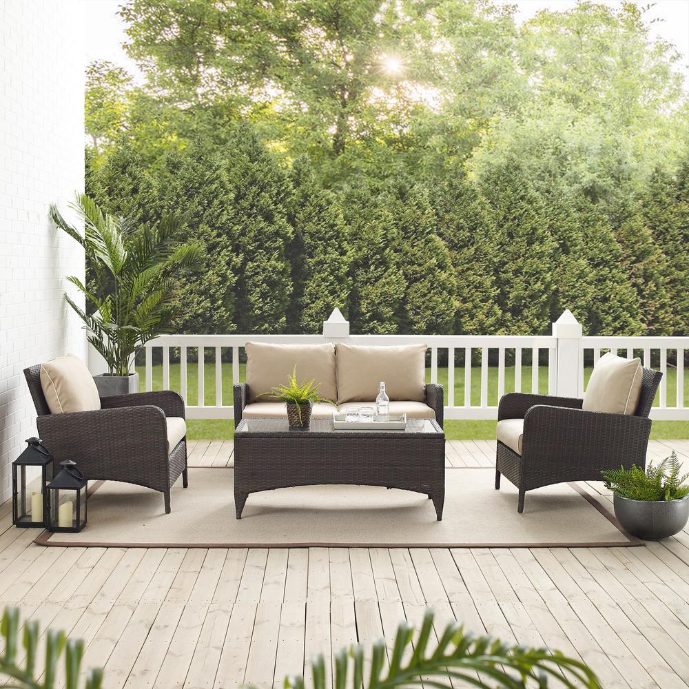 Kiawah 4Pc Outdoor Wicker Conversation Set Sand/Brown - Loveseat, 2 Arm Chairs & Coffee Table. Picture 10