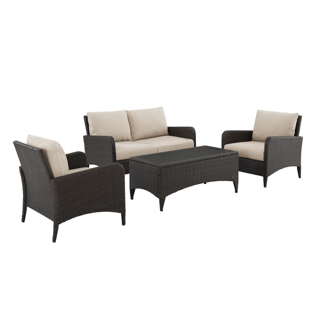 Kiawah 4Pc Outdoor Wicker Conversation Set Sand/Brown - Loveseat, 2 Arm Chairs & Coffee Table. Picture 1