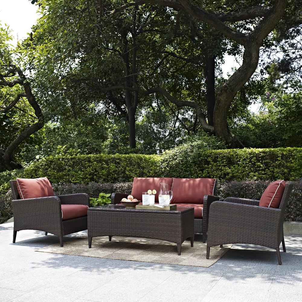 Kiawah 4Pc Outdoor Wicker Conversation Set Sangria/Brown - Loveseat, 2 Arm Chairs & Coffee Table. Picture 2