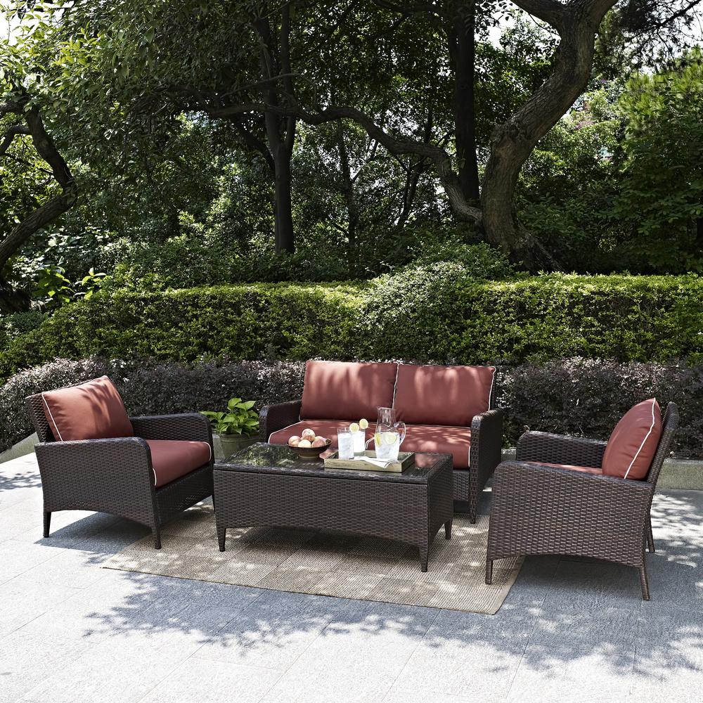Kiawah 4Pc Outdoor Wicker Conversation Set Sangria/Brown - Loveseat, 2 Arm Chairs & Coffee Table. Picture 3