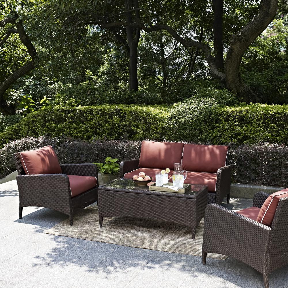 Kiawah 4Pc Outdoor Wicker Conversation Set Sangria/Brown - Loveseat, 2 Arm Chairs & Coffee Table. Picture 4