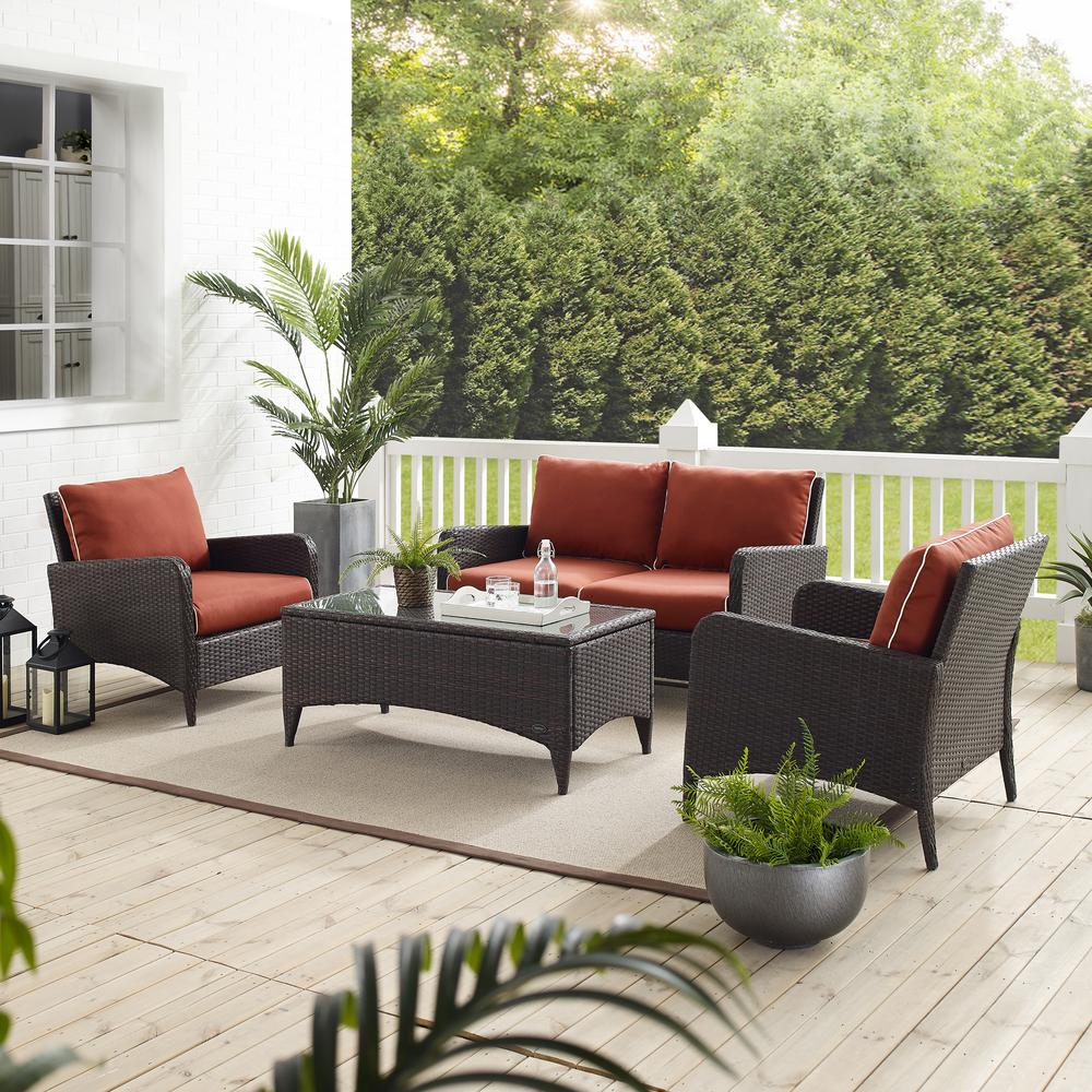 Kiawah 4Pc Outdoor Wicker Conversation Set Sangria/Brown - Loveseat, 2 Arm Chairs & Coffee Table. Picture 6
