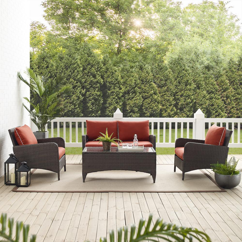 Kiawah 4Pc Outdoor Wicker Conversation Set Sangria/Brown - Loveseat, 2 Arm Chairs & Coffee Table. Picture 7