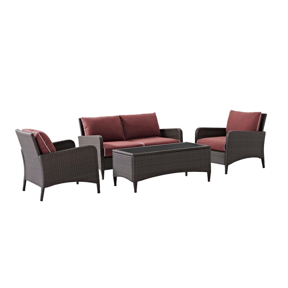 Kiawah 4Pc Outdoor Wicker Conversation Set Sangria/Brown - Loveseat, 2 Arm Chairs & Coffee Table. Picture 11