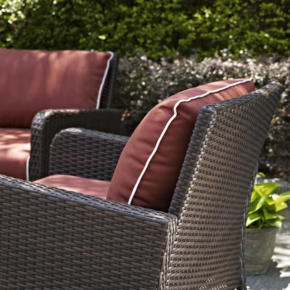 Kiawah 4Pc Outdoor Wicker Conversation Set Sangria/Brown - Loveseat, 2 Arm Chairs & Coffee Table. Picture 20