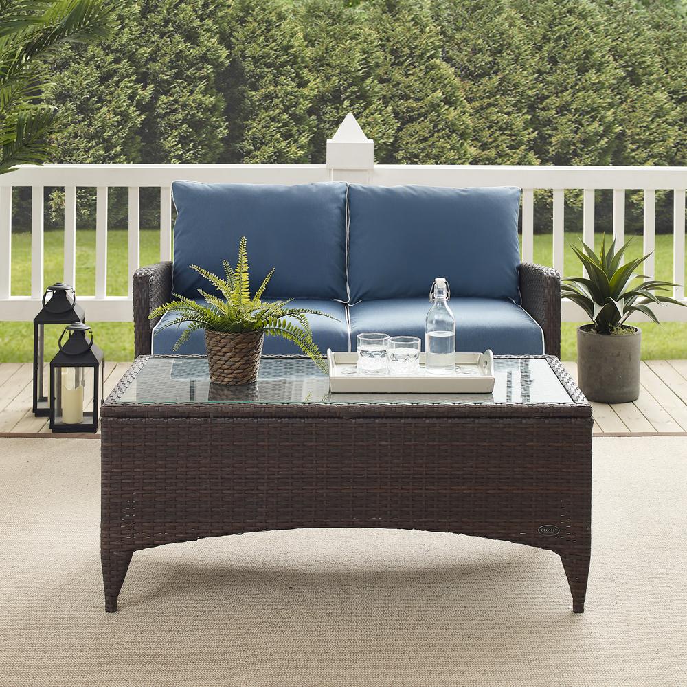 Kiawah 2Pc Outdoor Wicker Conversation Set Blue/Brown - Loveseat & Coffee Table. Picture 9