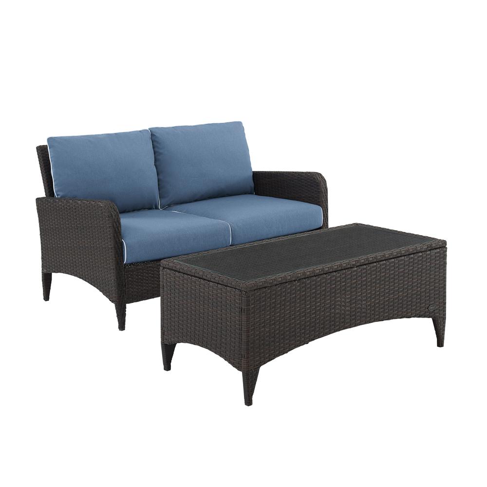 Kiawah 2Pc Outdoor Wicker Conversation Set Blue/Brown - Loveseat & Coffee Table. The main picture.
