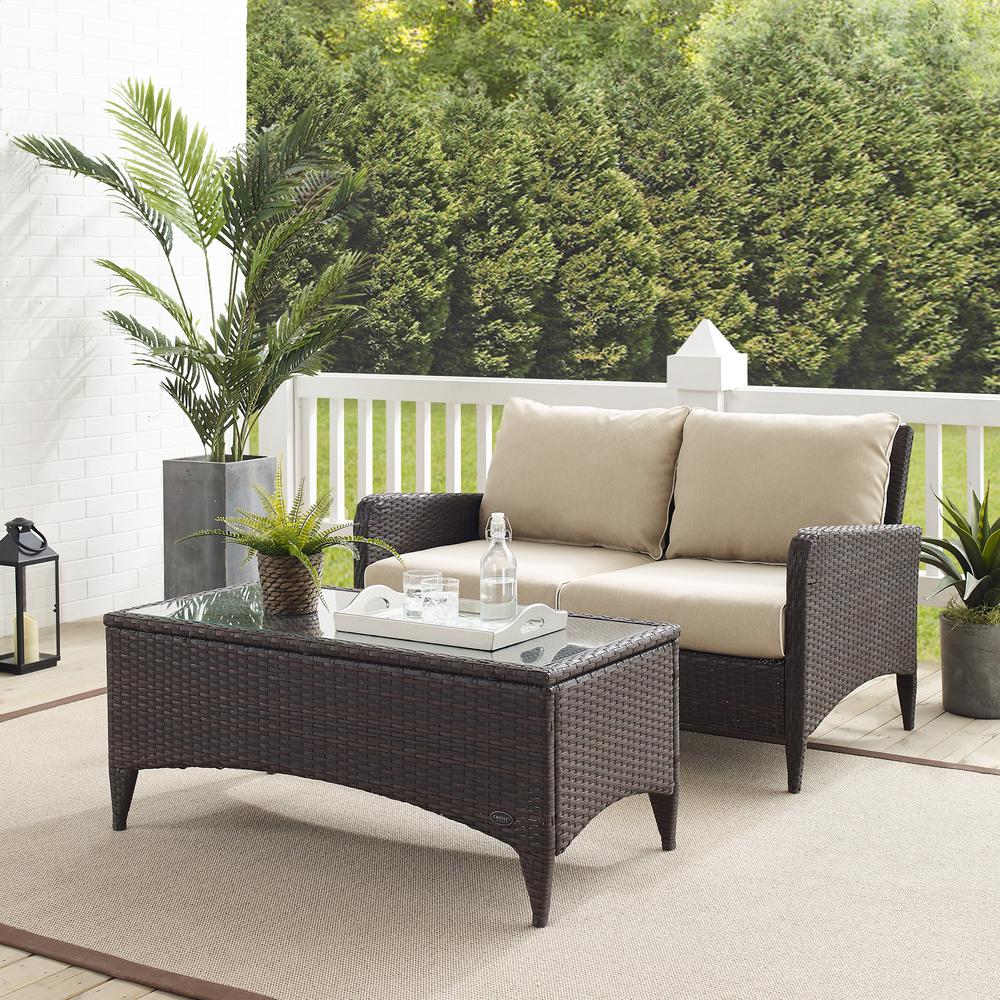 Kiawah 2Pc Outdoor Wicker Chat Set Sand/Brown - Loveseat & Coffee Table. Picture 9
