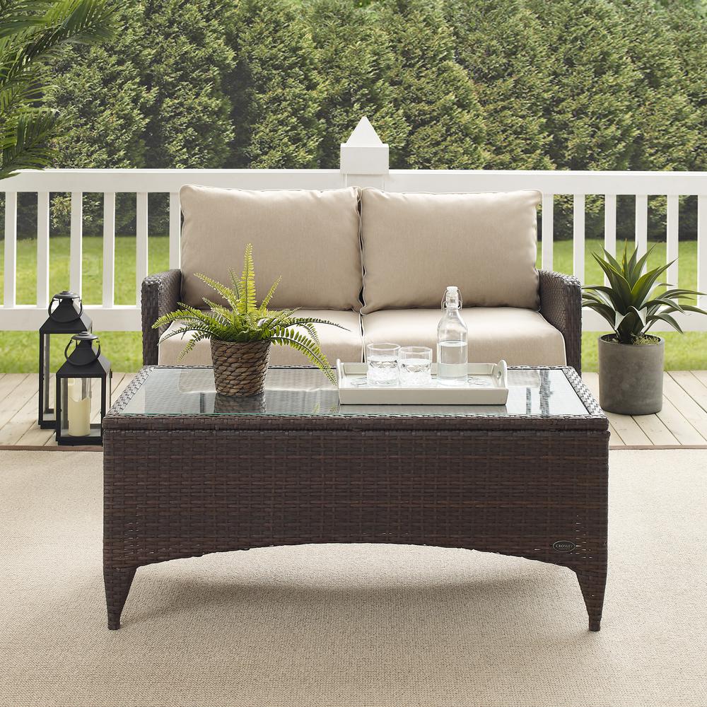 Kiawah 2Pc Outdoor Wicker Chat Set Sand/Brown - Loveseat & Coffee Table. Picture 10